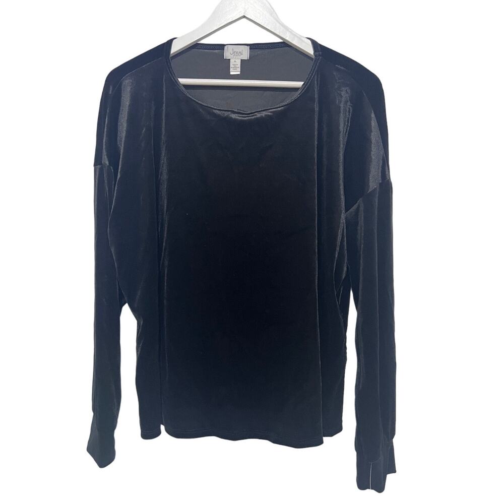 JENNI WOMENS XLARGE LONG-SLEEVE VELVET LOUNGE PAJAMA TOP BLACK NEW!